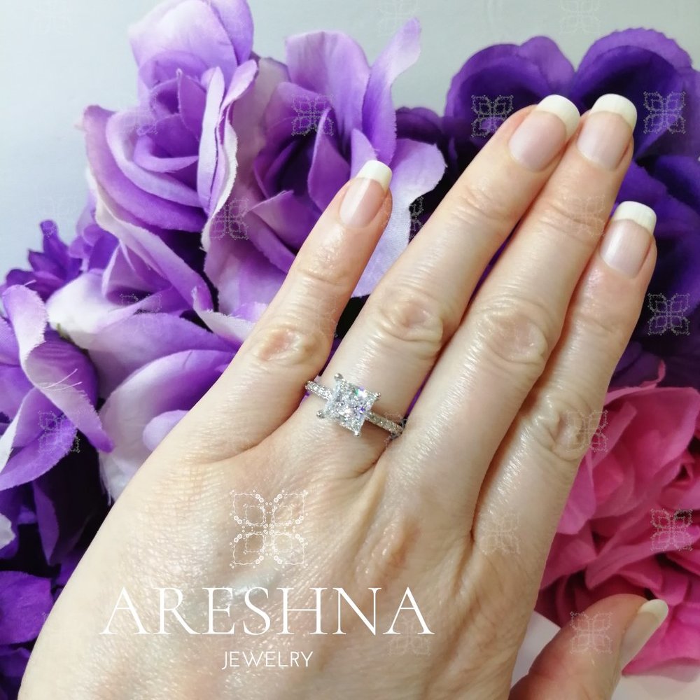 1.5ct Lab Diamond Princess Cut Engagement Ring - Picture 11 of 14